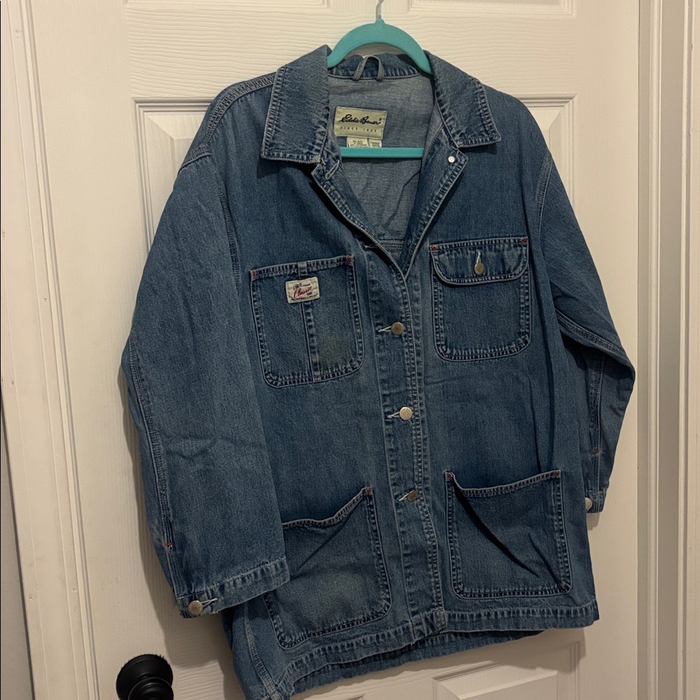 Eddie Bauer Women’s Vintage Denim Jacket – Embroidered Patch, 3/4 Sleeve